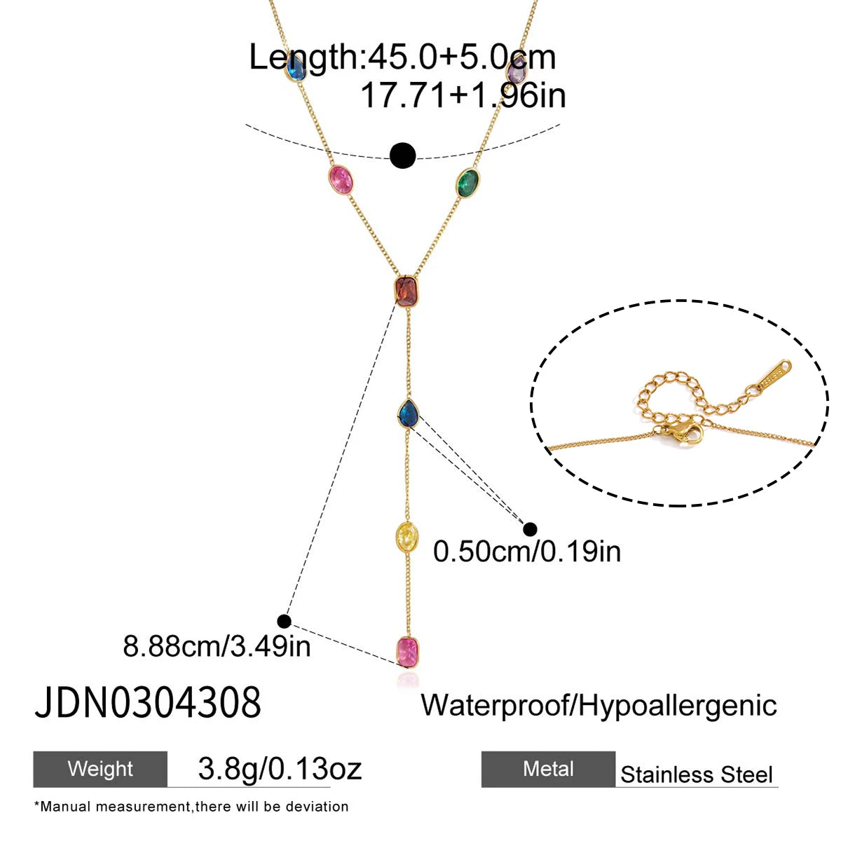 Virelia Multicolour Zircon Y-Shape Necklace – 18K Gold PVD Stainless Steel Jewellery | Geometric Drop Pendant | Women’s Statement Chain