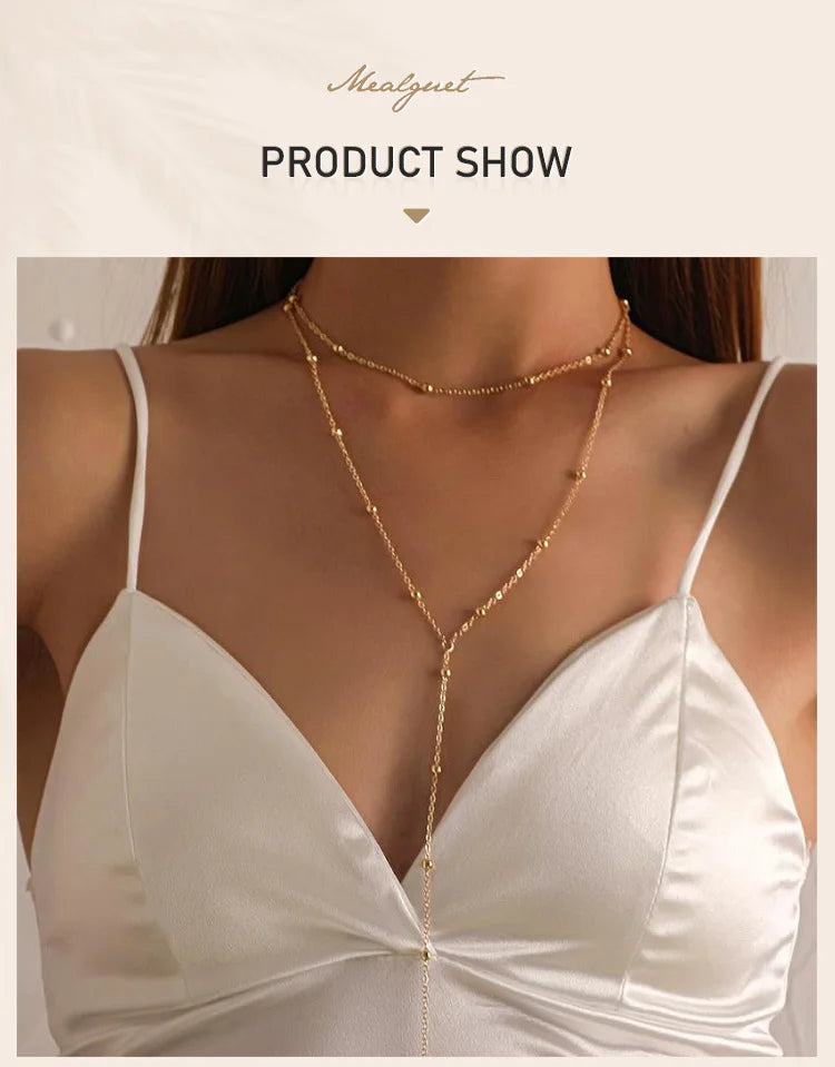 Aurelia Y-Drop Lariat Necklace – Gold-Plated Stainless Steel Necklace | Cubic Zirconia Drop Pendant | Dainty Layered Jewellery for Women