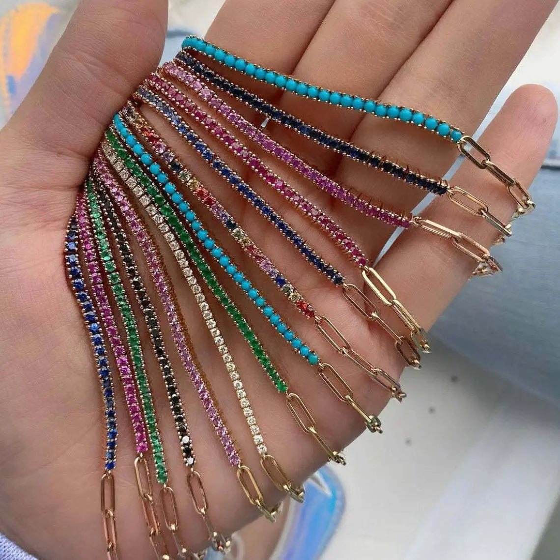 Virelle Colour Zircon Tennis Bracelet – Gold-Tone Cubic Zirconia Chain | Prong-Set Statement Jewellery | Women’s Sparkling Bracelet