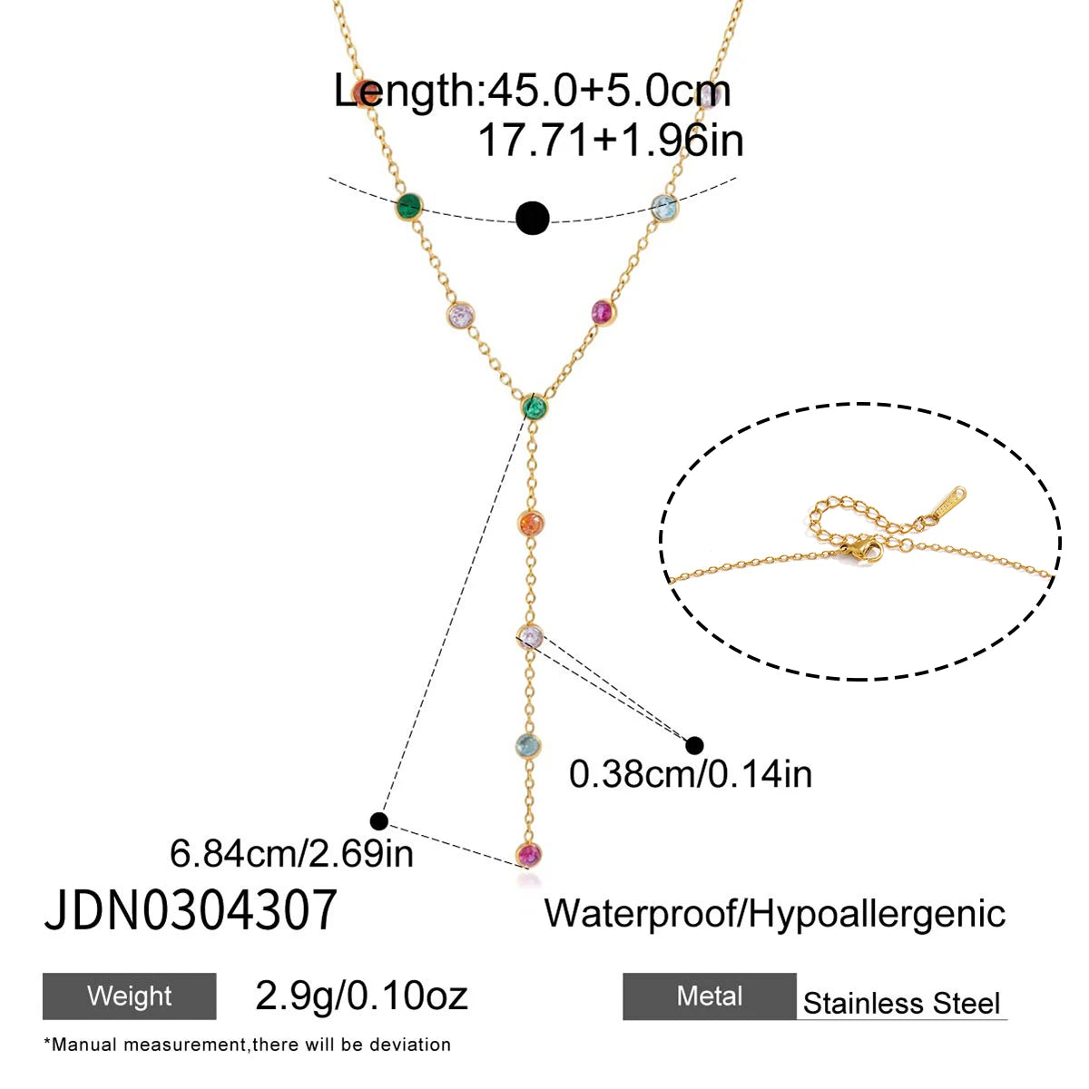 Virelia Multicolour Zircon Y-Shape Necklace – 18K Gold PVD Stainless Steel Jewellery | Geometric Drop Pendant | Women’s Statement Chain