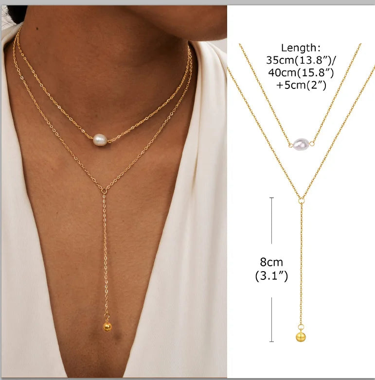 Aurelia Y-Drop Lariat Necklace – Gold-Plated Stainless Steel Necklace | Cubic Zirconia Drop Pendant | Dainty Layered Jewellery for Women