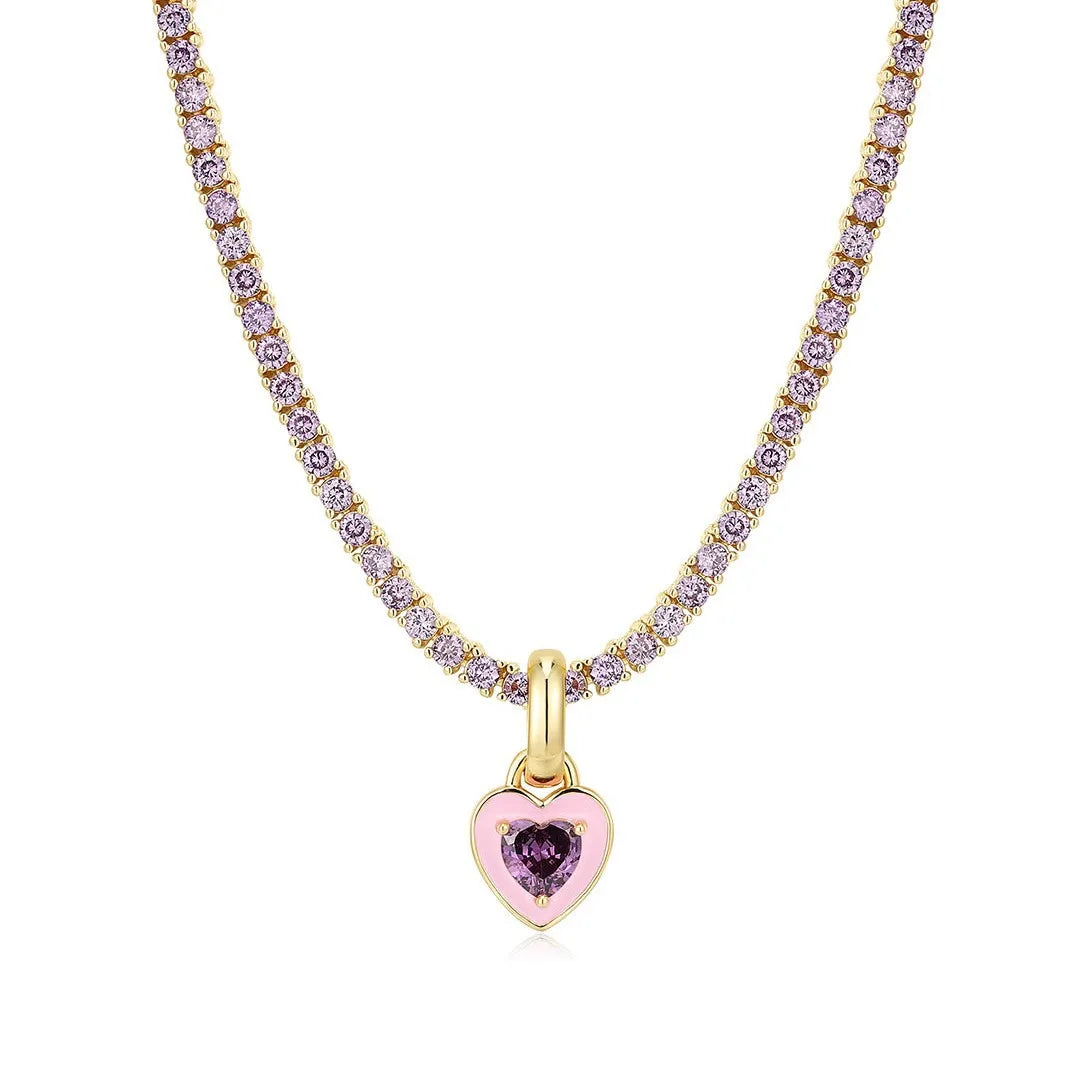 Emerelle Heart Tennis Chain Necklace – Stainless Steel Zircon Choker | Green Crystal & Colourful Enamel | Women’s Statement Jewellery