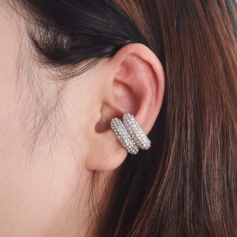 AureliaCurve Crystal C-Shape Clip-On Earrings – Gold-Tone Non-Pierced Ear Cuff | Rhinestone Cartilage Jewellery | Women’s Statement Earrings