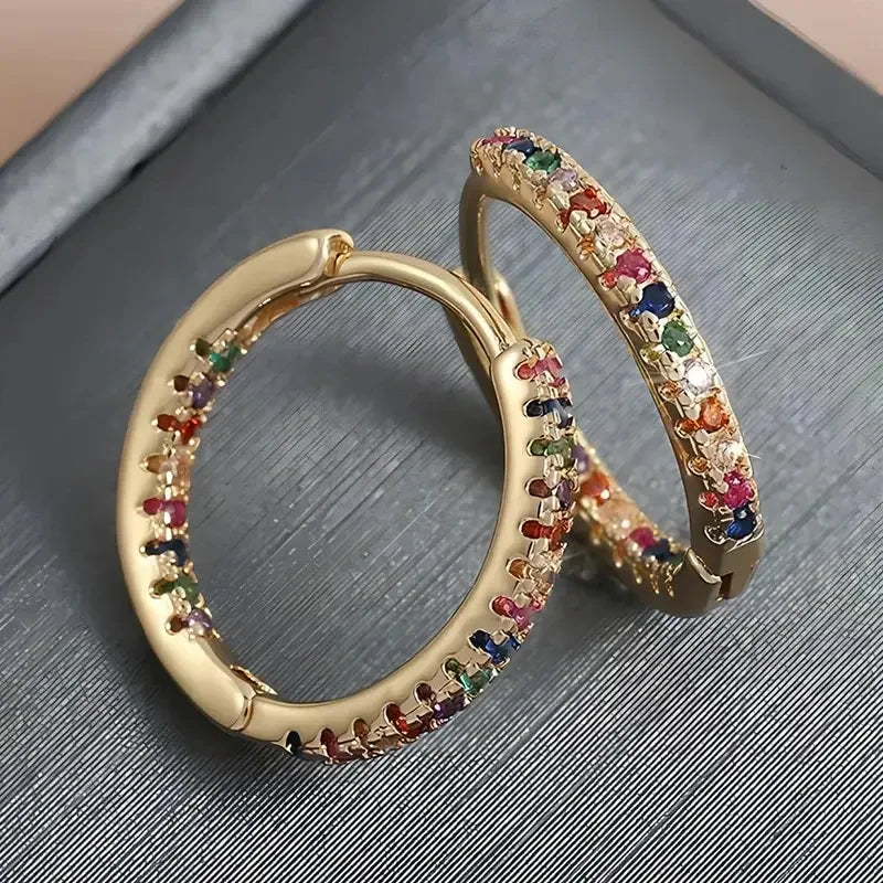 LioraLuxe Colour Zircon Hoop Earrings – Gold-Tone Women’s Earrings | Random Colour Cubic Zirconia | Luxury-Inspired Statement Jewellery