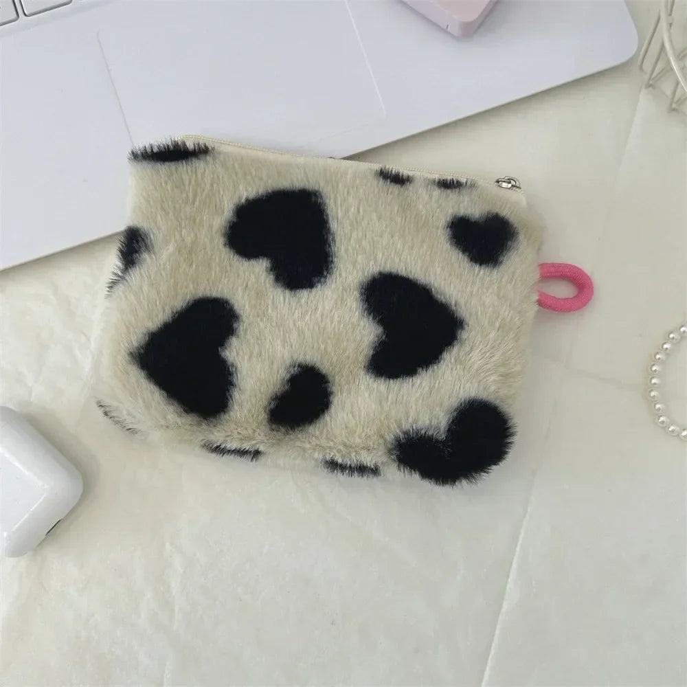 Amorette Heart Print Mini Cosmetic Pouch – Women’s Small Lipstick & Makeup Bag | Plush Zip Travel Organiser | Cosmetic, Card & Everyday Storage Purse