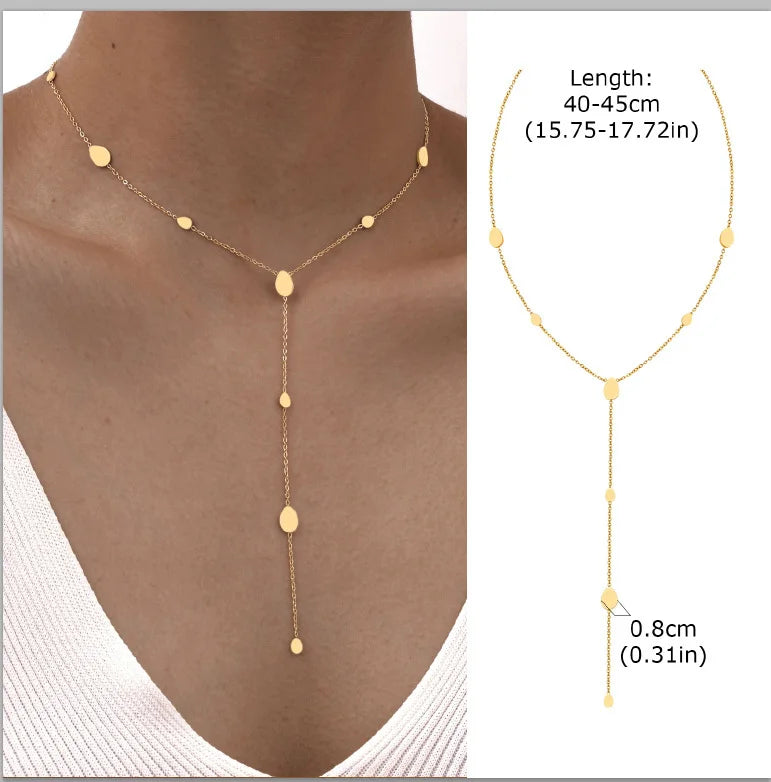 Aurelia Y-Drop Lariat Necklace – Gold-Plated Stainless Steel Necklace | Cubic Zirconia Drop Pendant | Dainty Layered Jewellery for Women
