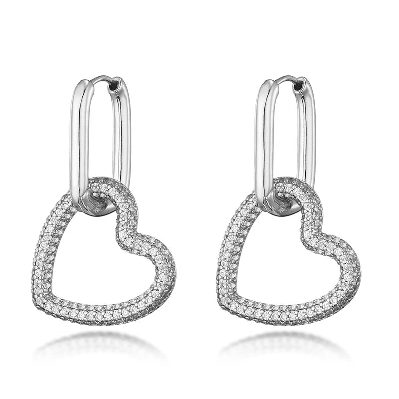 Amorette Heart Zircon Geometric Hoop Earrings – Gold-Tone Oval & Rectangle Drops | Colourful Crystal Jewellery | Elegant Women’s Earrings
