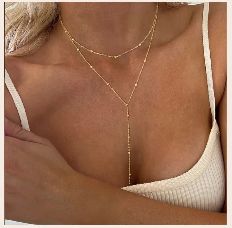 Aurelia Y-Drop Lariat Necklace – Gold-Plated Stainless Steel Necklace | Cubic Zirconia Drop Pendant | Dainty Layered Jewellery for Women
