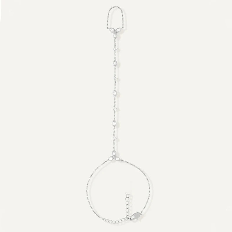 ElaraDrop Zircon Finger Chain Bracelet – Stainless Steel Hand Jewellery | Water Droplet Charm | Minimalist Women’s Statement Bracelet