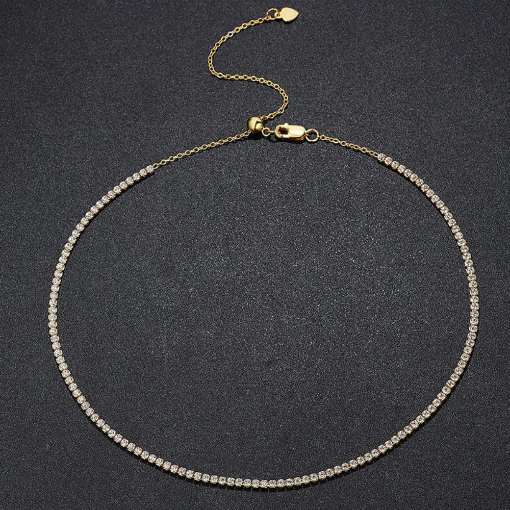 Celestia 2mm Moissanite Tennis Necklace – 925 Sterling Silver Choker |D-Colour Brilliant Stones | Adjustable Fine Jewellery for Women