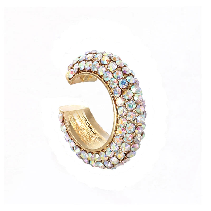 AureliaCurve Crystal C-Shape Clip-On Earrings – Gold-Tone Non-Pierced Ear Cuff | Rhinestone Cartilage Jewellery | Women’s Statement Earrings