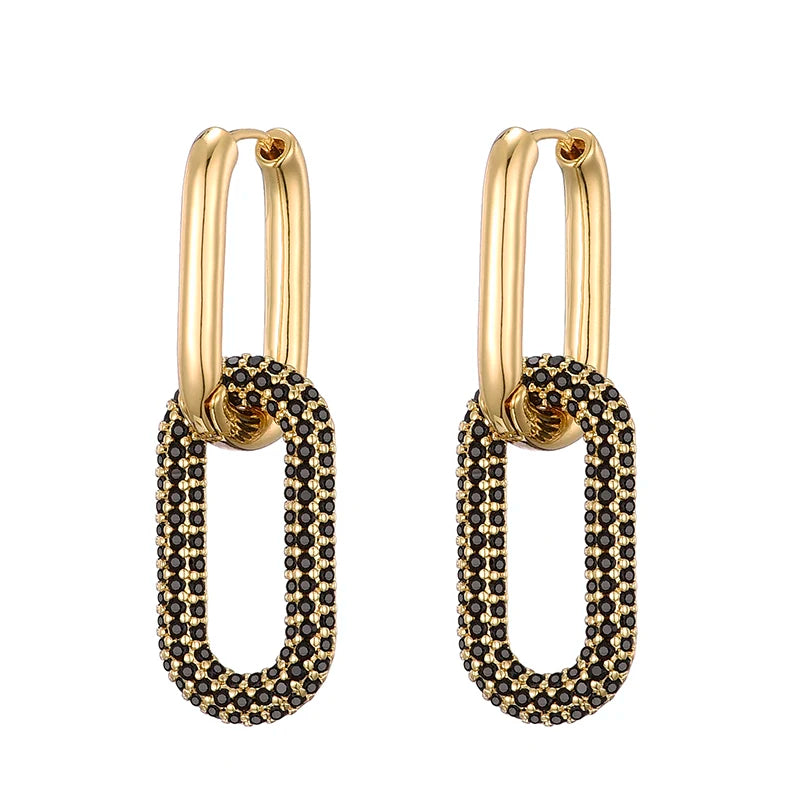 Avelisse Geometric Zircon Hoop Earrings – Gold-Tone Oval & Rectangle Drop Earrings | Colourful Cubic Zirconia | Elegant Women’s Jewellery