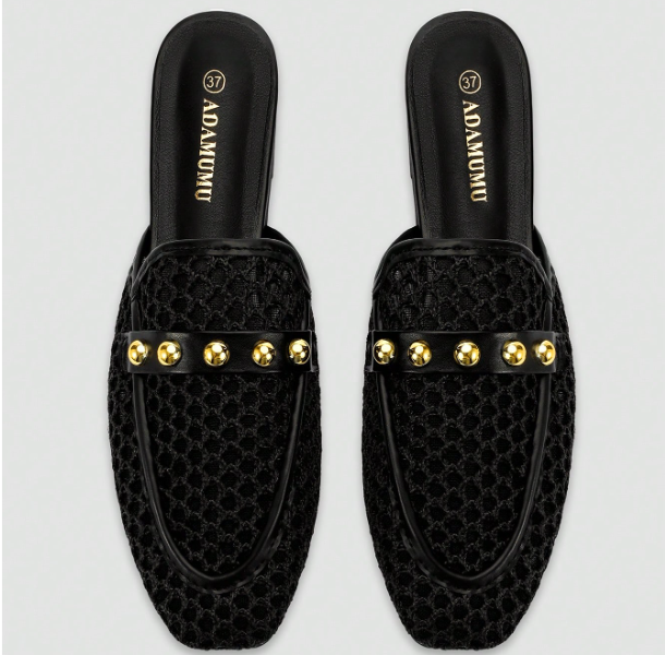Rivelle Woven Studded Mule Flats
