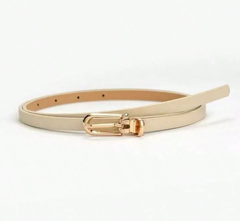 Elowra Sculpted Buckle Skinny Belt – 1cm PU Belt | 105cm Length