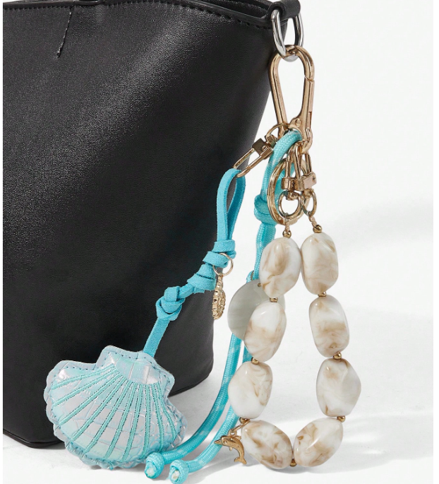 Mariselle Ocean Charm Keychain – Women’s Bohemian Bag Pendant | Faux Seashell & Beaded Rope Charm | Summer Beach Accessory