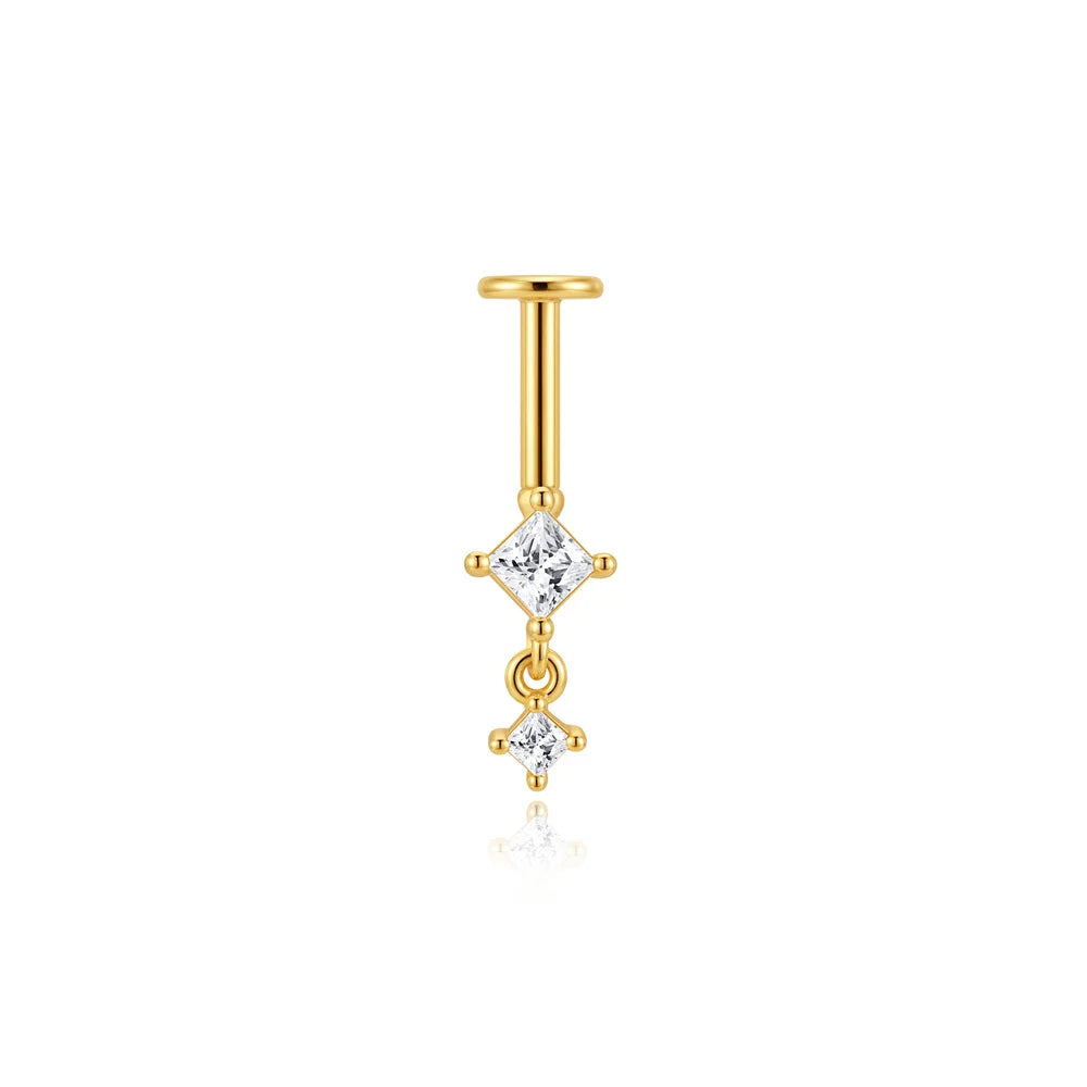 Elarisse 925 Sterling Silver Zircon Chain Stud – Women’s Flat-Back Piercing Earring | Kite Stone & Star Tassel Detail | Fine Jewellery