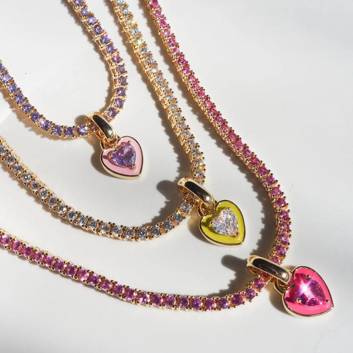 Emerelle Heart Tennis Chain Necklace – Stainless Steel Zircon Choker | Green Crystal & Colourful Enamel | Women’s Statement Jewellery