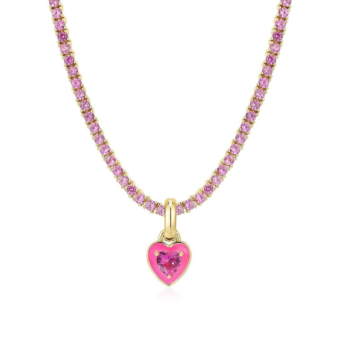 Emerelle Heart Tennis Chain Necklace – Stainless Steel Zircon Choker | Green Crystal & Colourful Enamel | Women’s Statement Jewellery