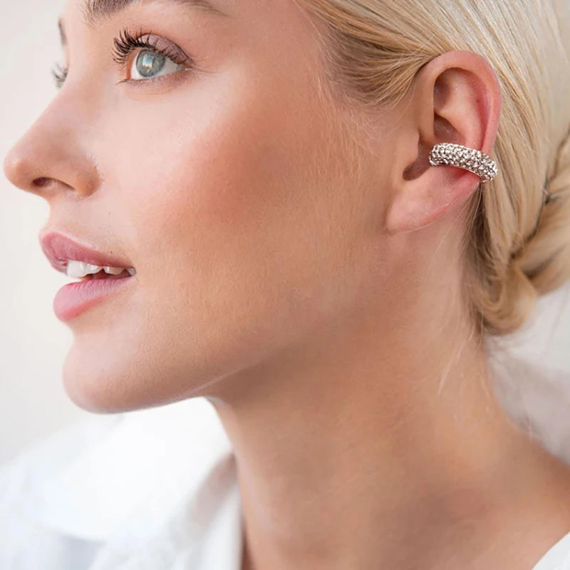 AureliaCurve Crystal C-Shape Clip-On Earrings – Gold-Tone Non-Pierced Ear Cuff | Rhinestone Cartilage Jewellery | Women’s Statement Earrings