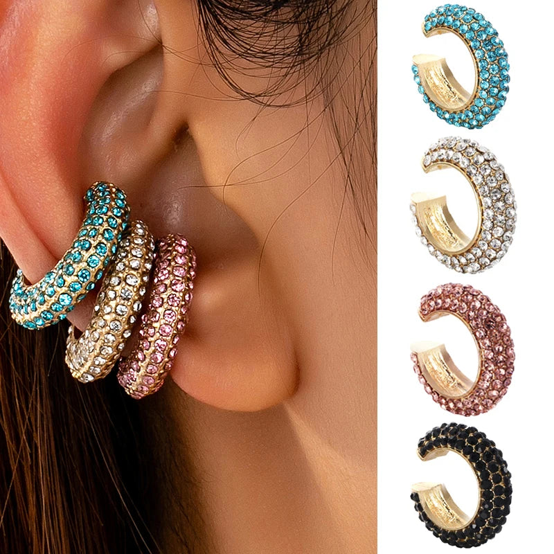 AureliaCurve Crystal C-Shape Clip-On Earrings – Gold-Tone Non-Pierced Ear Cuff | Rhinestone Cartilage Jewellery | Women’s Statement Earrings