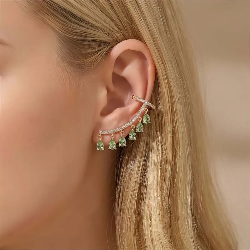 Roselisse Teardrop Tassel Stud Earrings – Women’s Pink Zircon-Style Earrings | Elegant Curved Drop Design | Wedding Jewellery