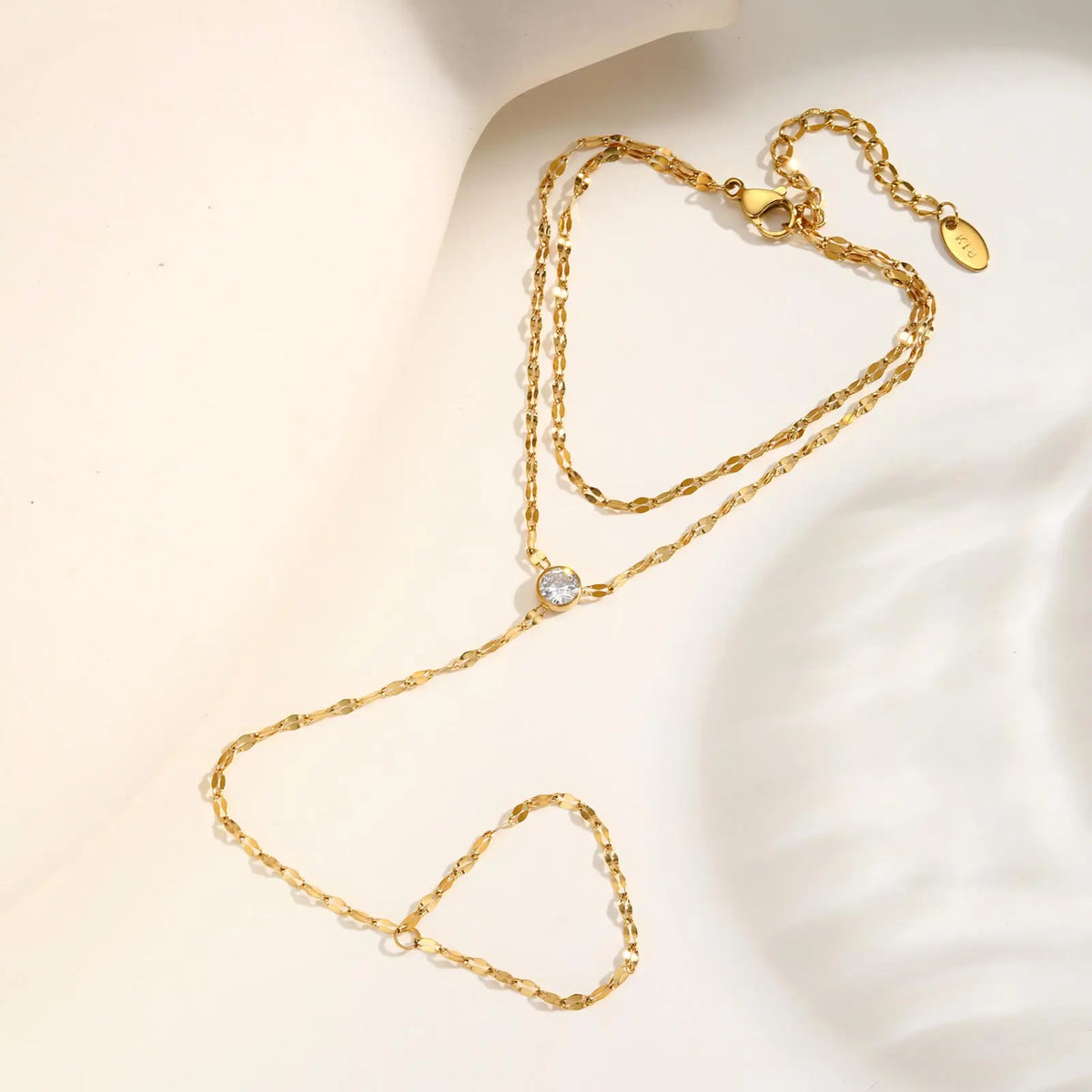 AureliaLink Gold Hand Chain Ring Bracelet – Stainless Steel Finger Bracelet | Adjustable Double-Layer Hand Chain | Women’s Body Jewellery
