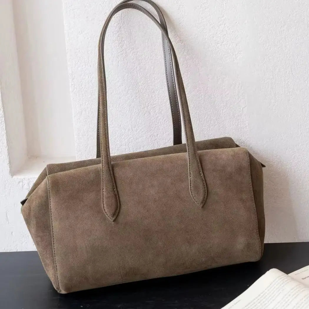 Veloura Suede Boston Shoulder Bag – Women’s Large Capacity Tote | Soft Commuter Handbag | Everyday Shopping Bag