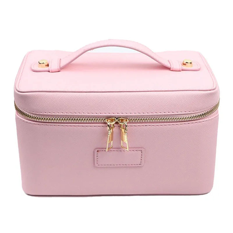 Bellavie Personalised Travel Cosmetic Case – Women’s Saffiano-Style Split Leather Makeup Bag | Custom Name Toiletry Organiser | Zipped Beauty Storage Case
