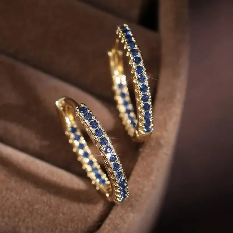 LioraLuxe Colour Zircon Hoop Earrings – Gold-Tone Women’s Earrings | Random Colour Cubic Zirconia | Luxury-Inspired Statement Jewellery