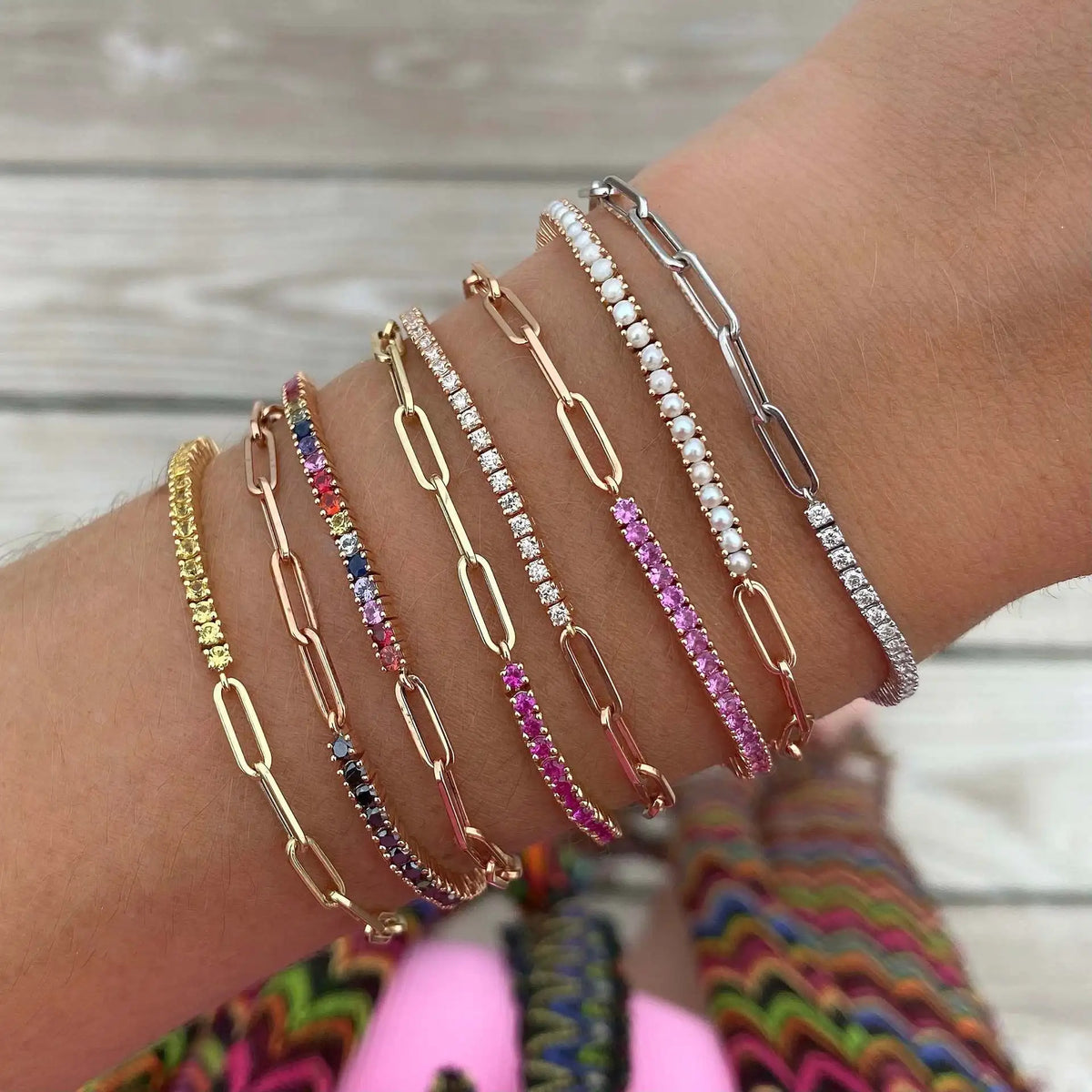 Virelle Colour Zircon Tennis Bracelet – Gold-Tone Cubic Zirconia Chain | Prong-Set Statement Jewellery | Women’s Sparkling Bracelet
