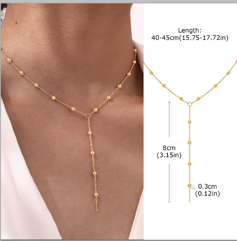 Aurelia Y-Drop Lariat Necklace – Gold-Plated Stainless Steel Necklace | Cubic Zirconia Drop Pendant | Dainty Layered Jewellery for Women
