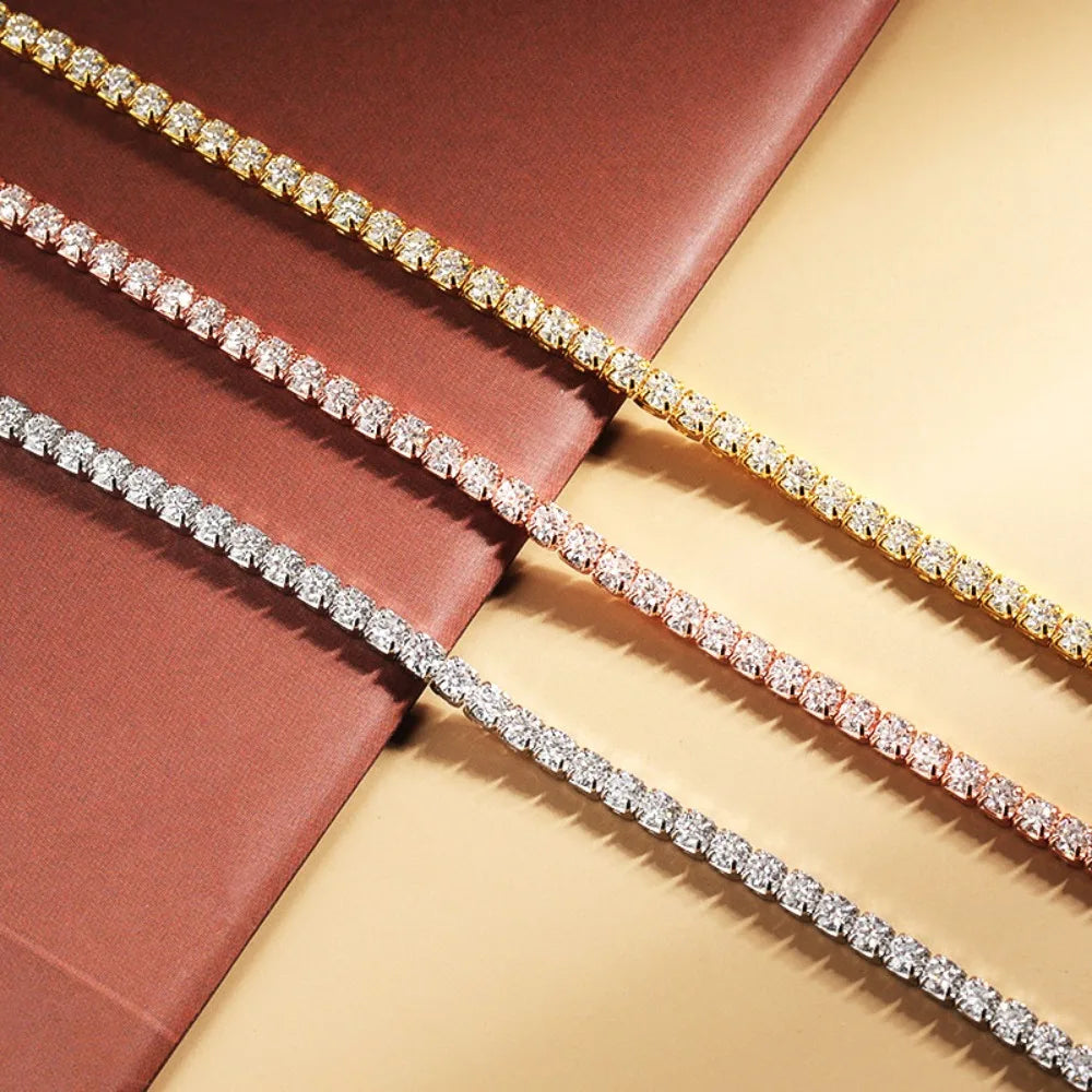 Celestia 2mm Moissanite Tennis Necklace – 925 Sterling Silver Choker |D-Colour Brilliant Stones | Adjustable Fine Jewellery for Women