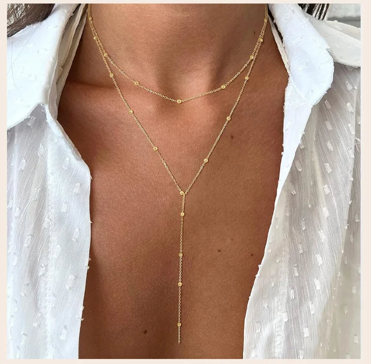 Aurelia Y-Drop Lariat Necklace – Gold-Plated Stainless Steel Necklace | Cubic Zirconia Drop Pendant | Dainty Layered Jewellery for Women