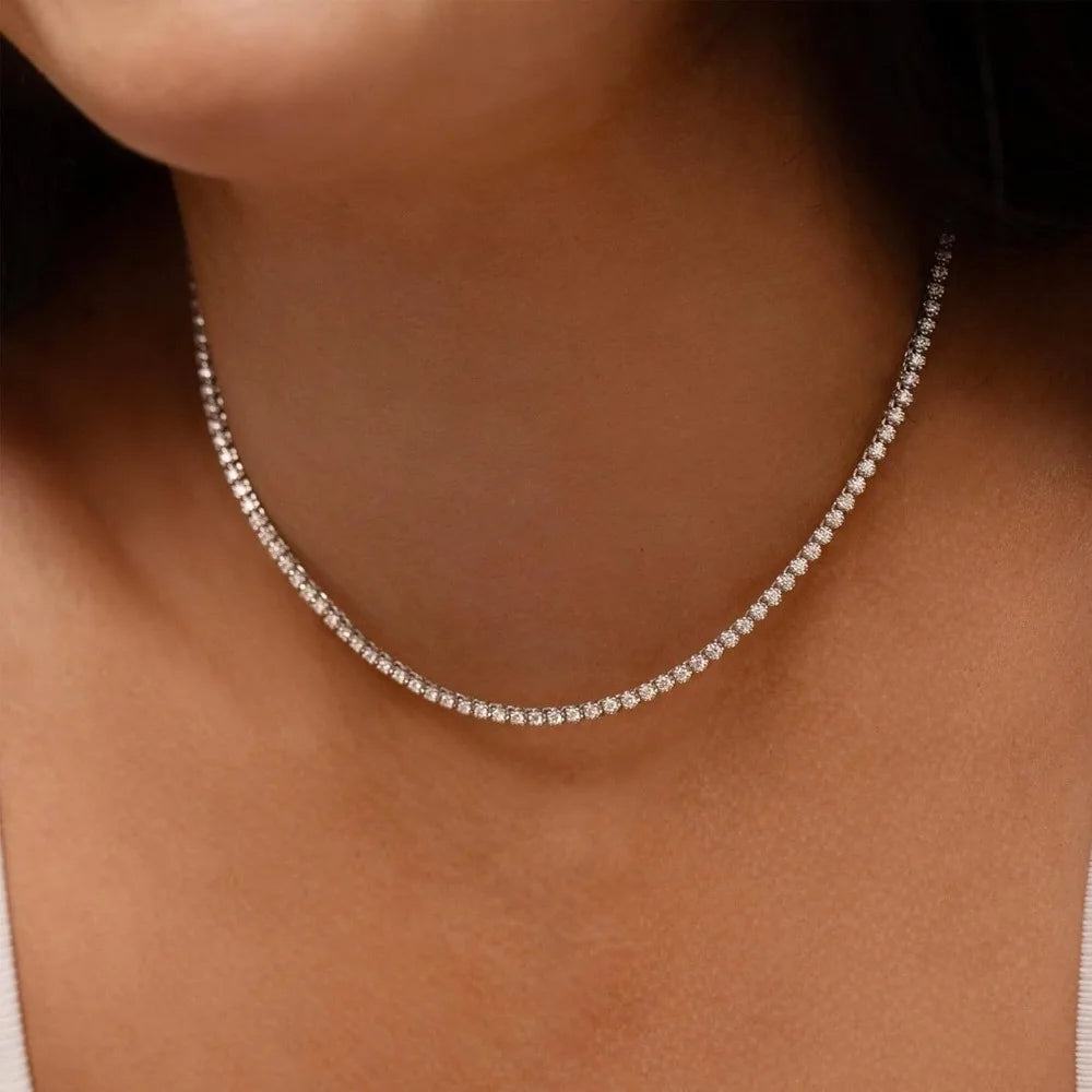 Celestia 2mm Moissanite Tennis Necklace – 925 Sterling Silver Choker |D-Colour Brilliant Stones | Adjustable Fine Jewellery for Women