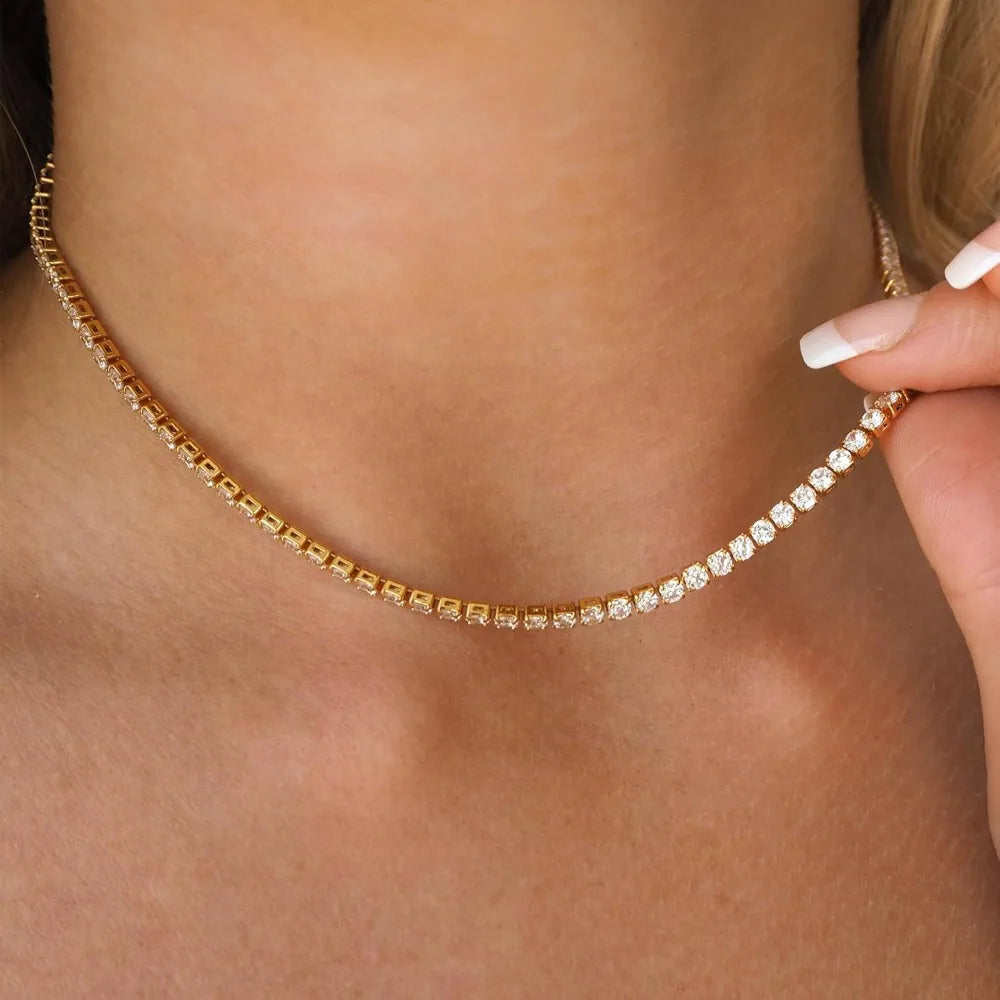Celestia 2mm Moissanite Tennis Necklace – 925 Sterling Silver Choker |D-Colour Brilliant Stones | Adjustable Fine Jewellery for Women