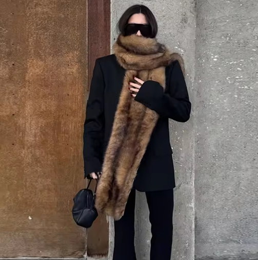 Velmora Faux Fur Pocket Scarf – Women’s Fluffy Winter Neckerchief | Extra-Long Warm Shawl with Pockets | Autumn & Winter Accessory
