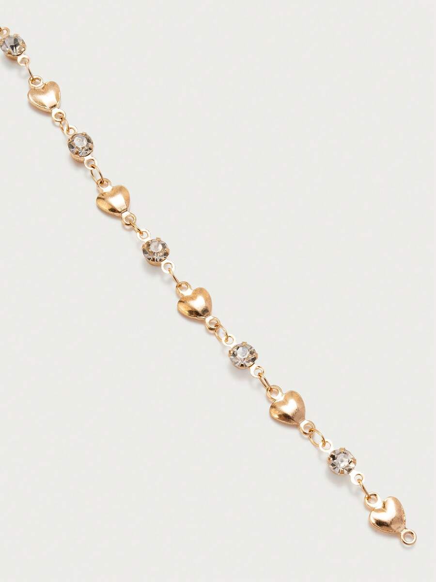 Amourline 14K Gold-Plated Y Necklace – Heart & Rhinestone Details — Heart and rhinestone chain detail