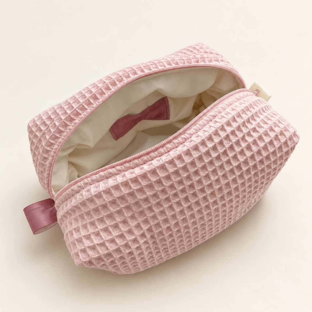 Elowyn Personalised Textured Cosmetic Pouch — Pink / No Name