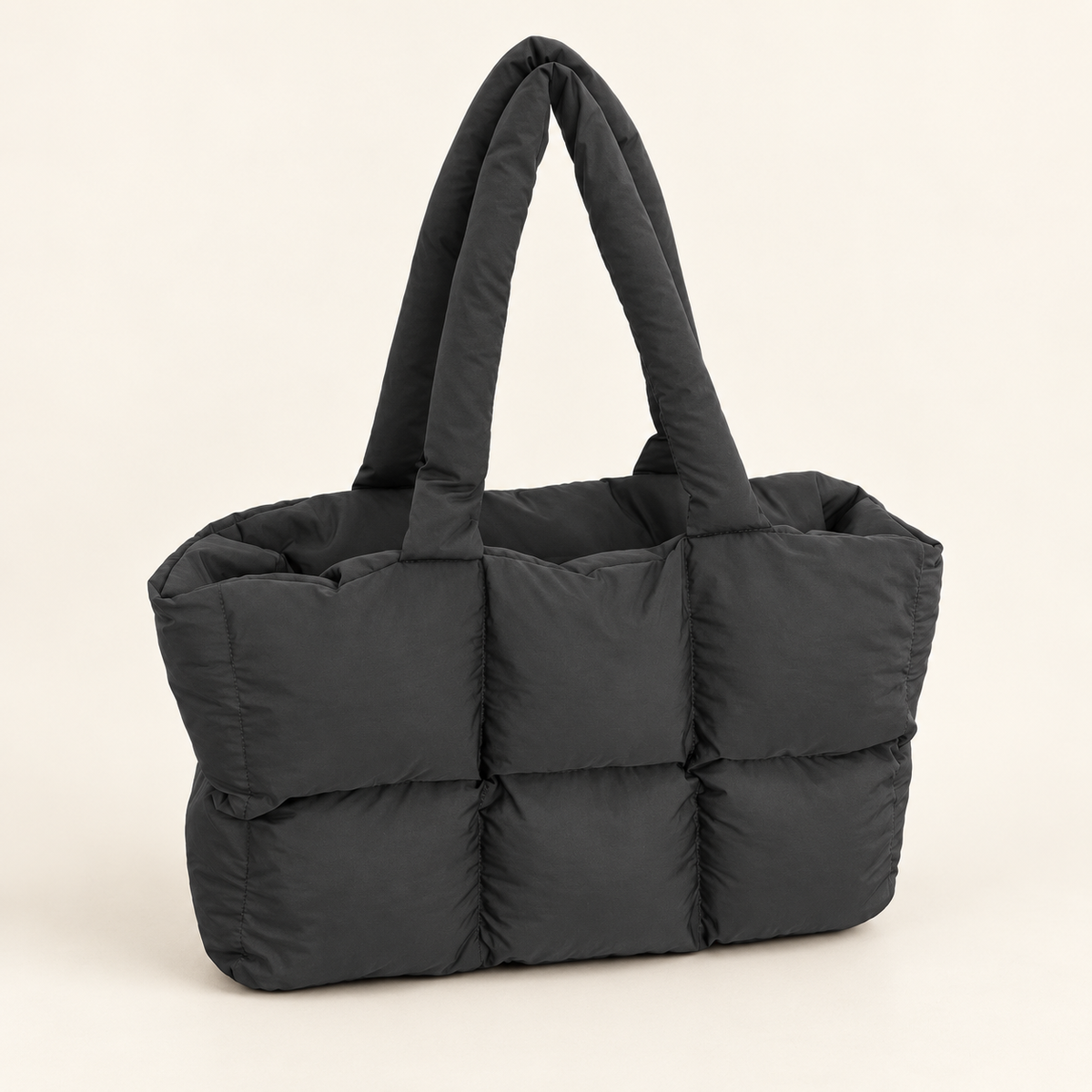 Tessavie Quilted Checkered Tote Bag — Black / 25X39X13cm