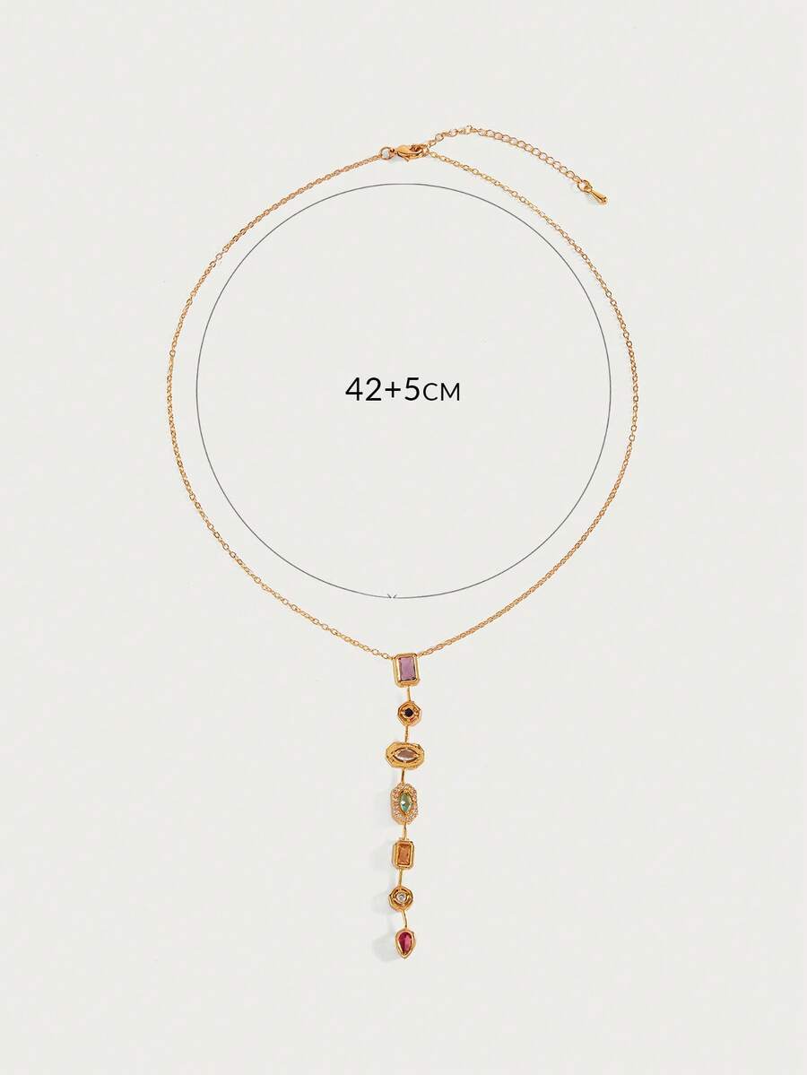 Prismée 18K Gold-Plated Pendant Necklace – Multicolour Geometric Drop — Supplier dimensions