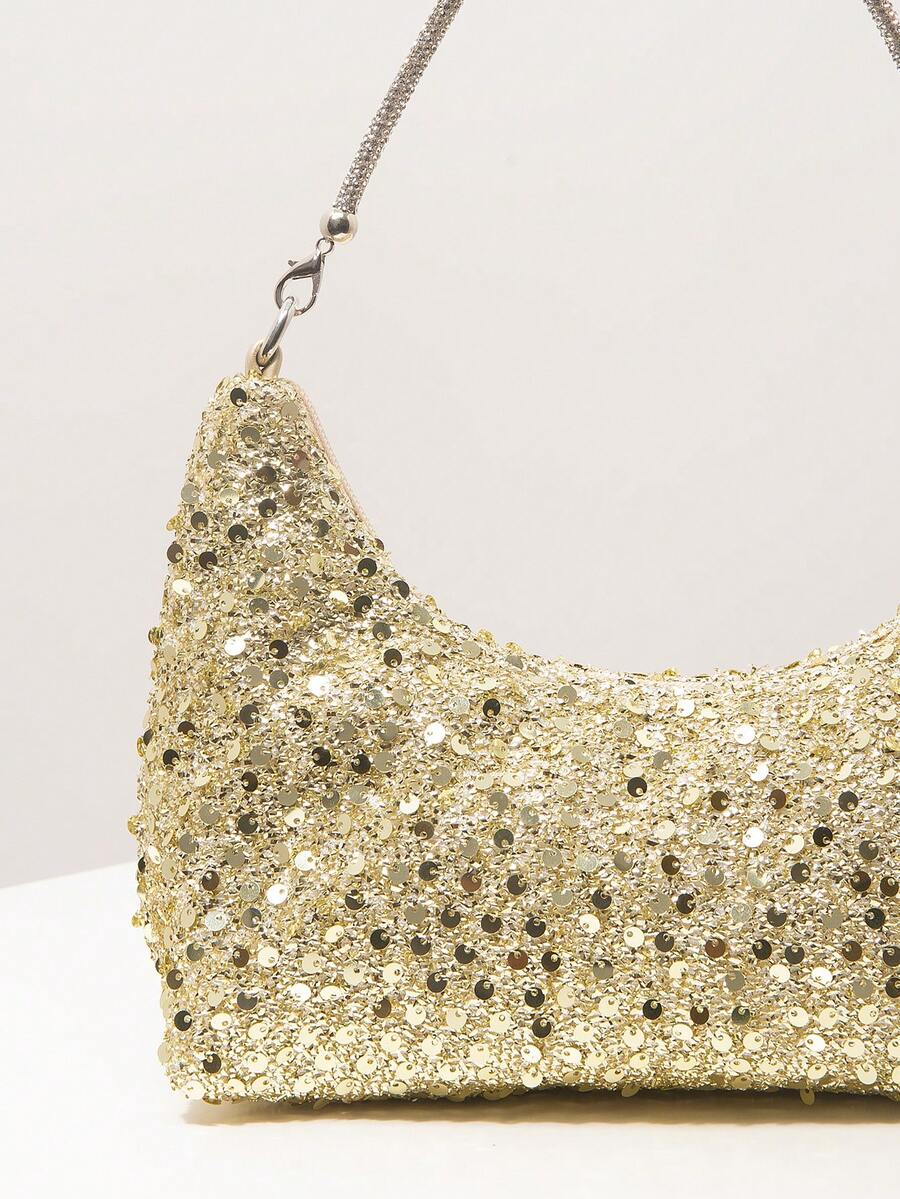 Seraphine Gold Sequin Shoulder Bag – Sparkling Evening Handbag — Sequin and strap detail