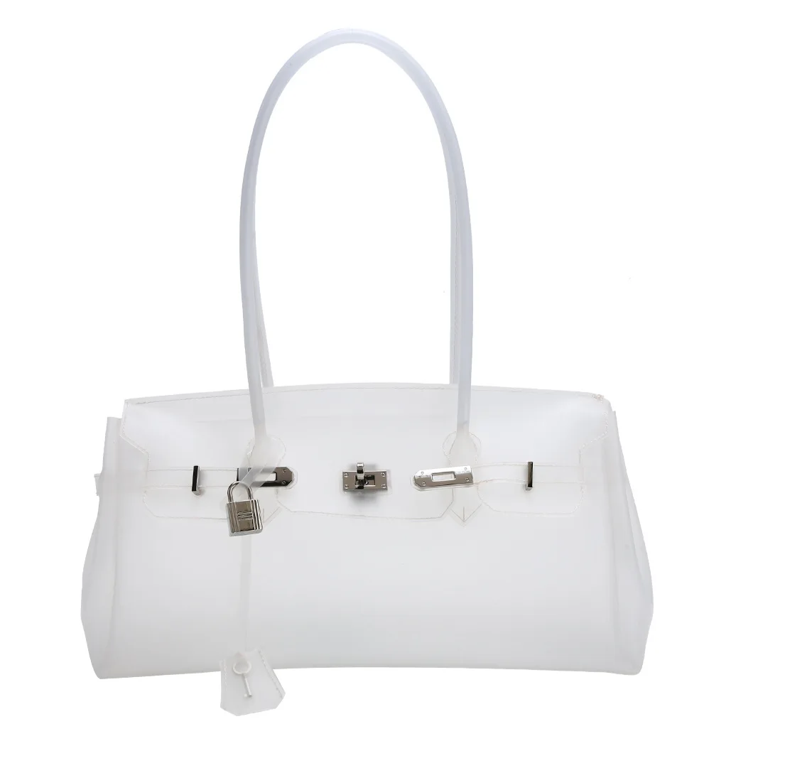 LumiCandy Jelly Shoulder Tote Bag – Clear Candy-Style Handbag | Retro Transparent Summer Purse | Unisex Fashion Carry Bag