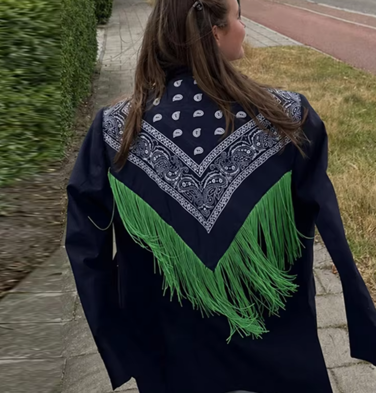 Marvella Printed Tassel Blazer – Women's Elegant Single-Breasted Jacket | Long Sleeve Lapel Blazer | Smart Casual Office Outerwear