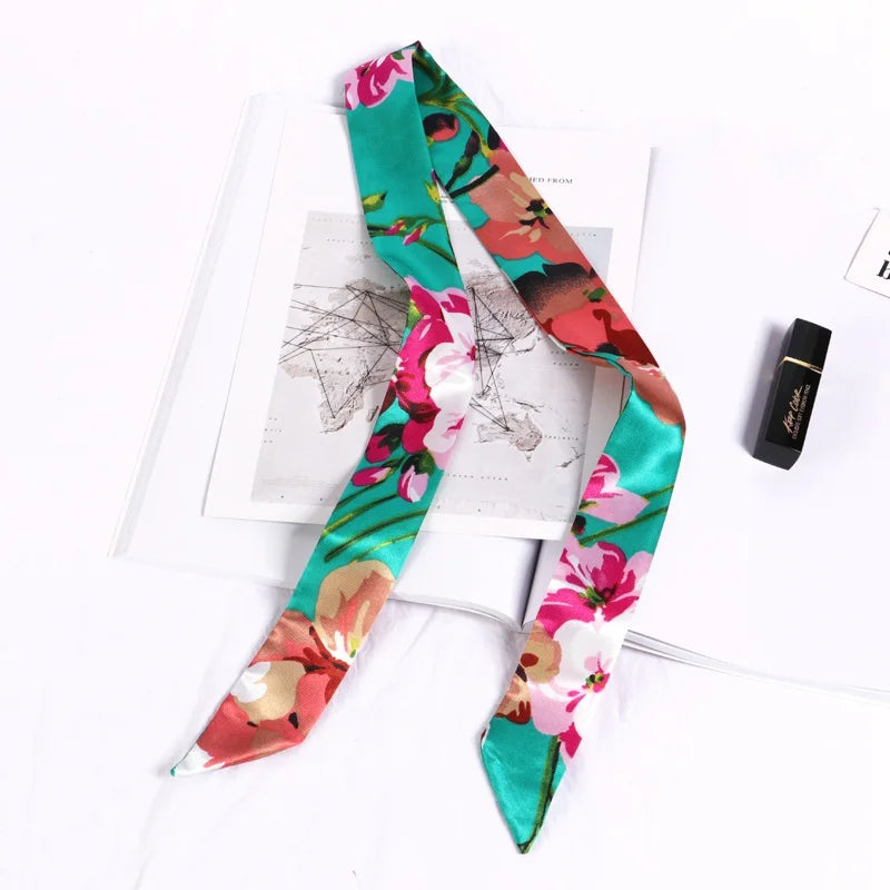 Florienne Printed Skinny Scarf – Women’s Long Hair & Neck Ribbon | Handbag Handle Scarf | Multifunctional Fashion Accessory