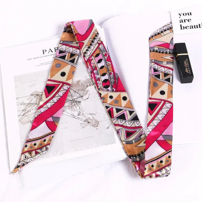 Florienne Printed Skinny Scarf – Women’s Long Hair & Neck Ribbon | Handbag Handle Scarf | Multifunctional Fashion Accessory