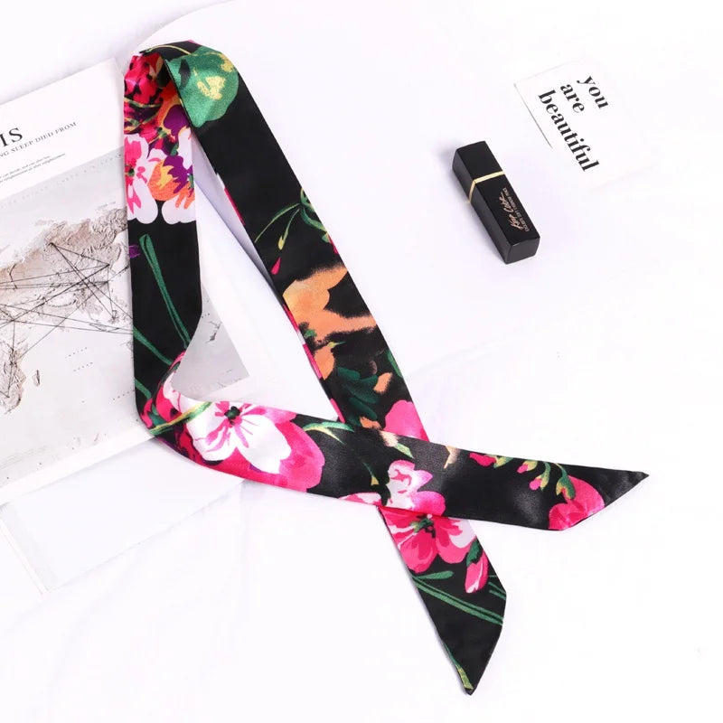 Florienne Printed Skinny Scarf – Women’s Long Hair & Neck Ribbon | Handbag Handle Scarf | Multifunctional Fashion Accessory