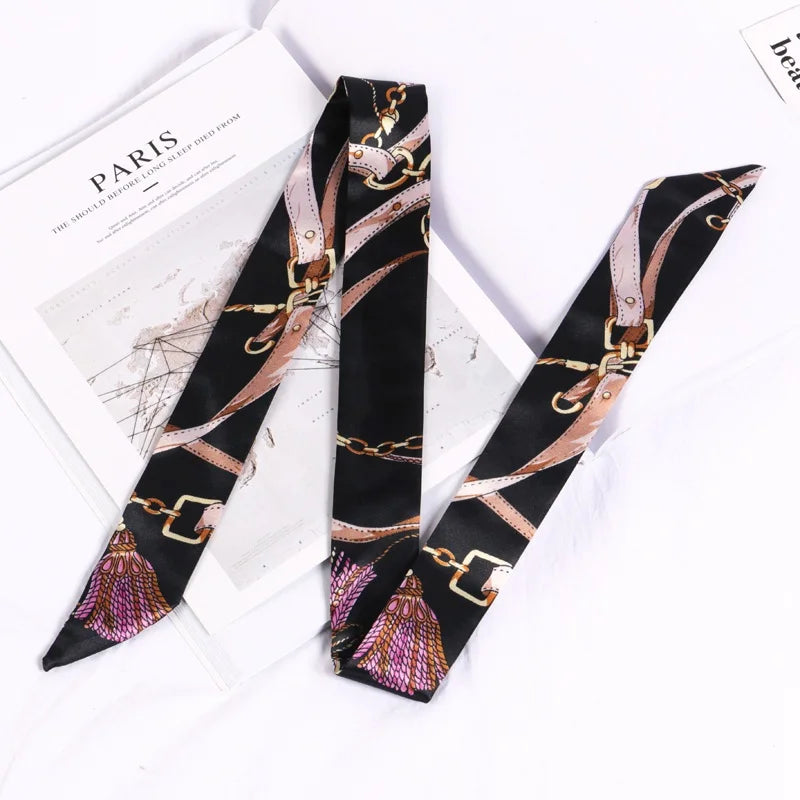 Florienne Printed Skinny Scarf – Women’s Long Hair & Neck Ribbon | Handbag Handle Scarf | Multifunctional Fashion Accessory