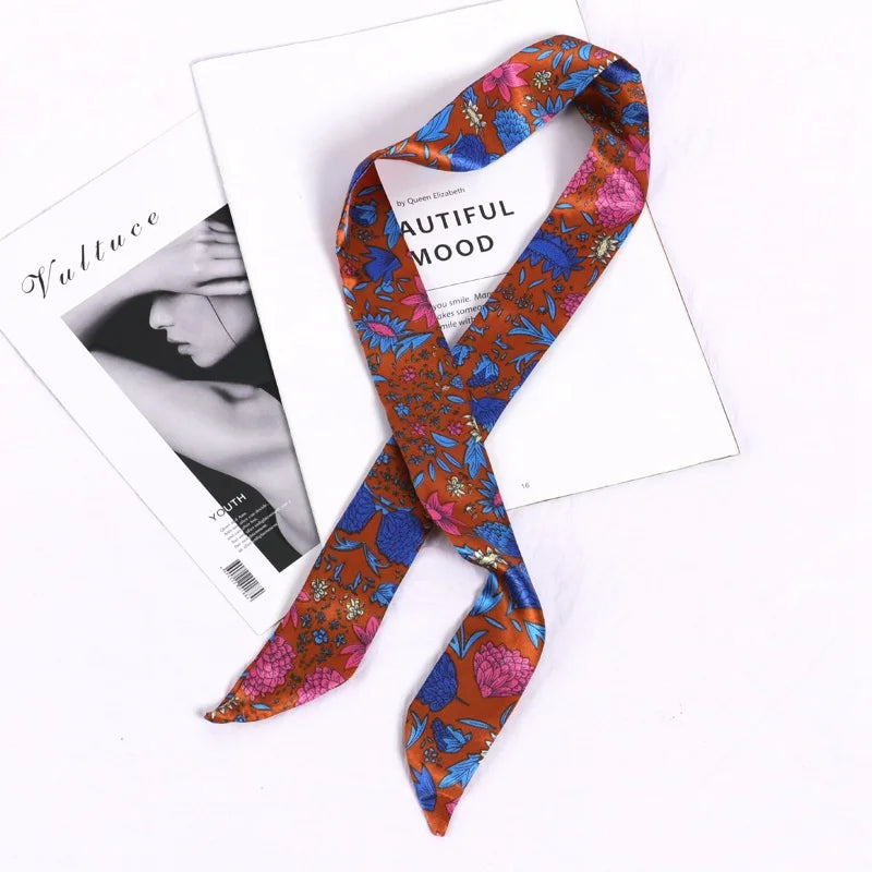 Florienne Printed Skinny Scarf – Women’s Long Hair & Neck Ribbon | Handbag Handle Scarf | Multifunctional Fashion Accessory