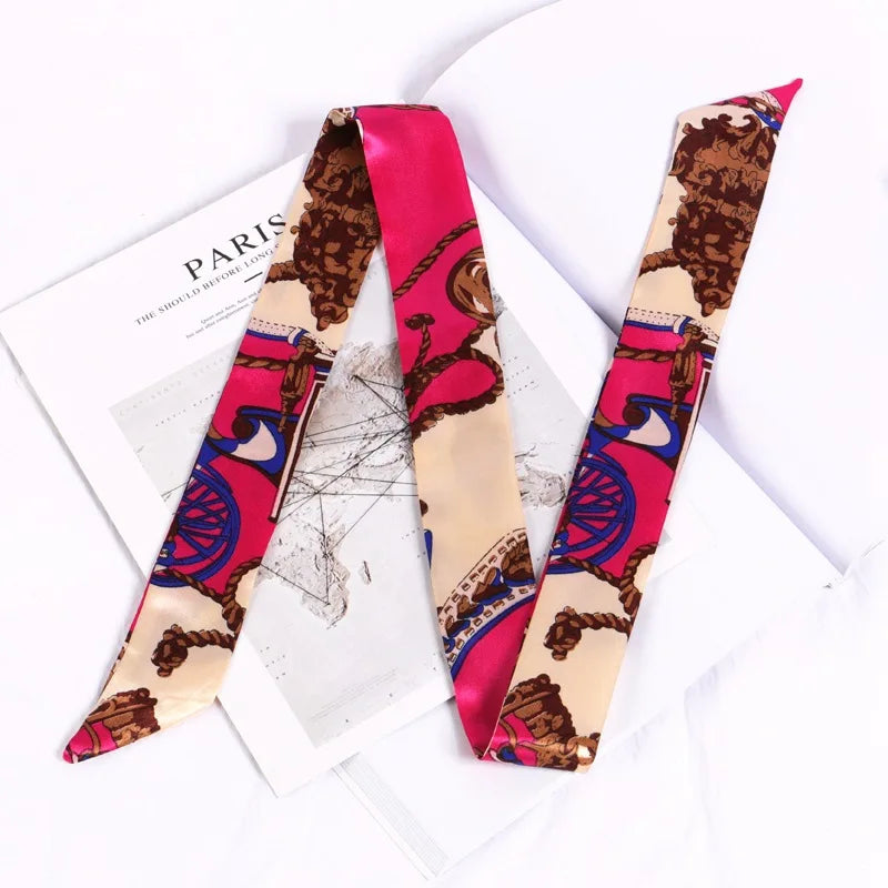 Florienne Printed Skinny Scarf – Women’s Long Hair & Neck Ribbon | Handbag Handle Scarf | Multifunctional Fashion Accessory