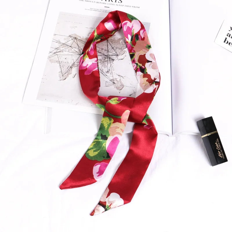 Florienne Printed Skinny Scarf – Women’s Long Hair & Neck Ribbon | Handbag Handle Scarf | Multifunctional Fashion Accessory